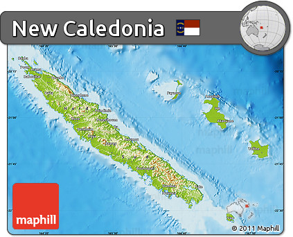 Physical Map of New Caledonia, shaded relief outside