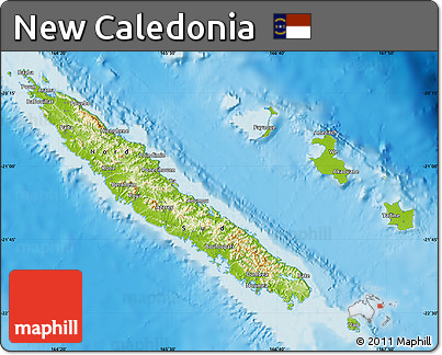 Physical Map of New Caledonia, shaded relief outside