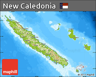 Physical Map of New Caledonia, single color outside, bathymetry sea