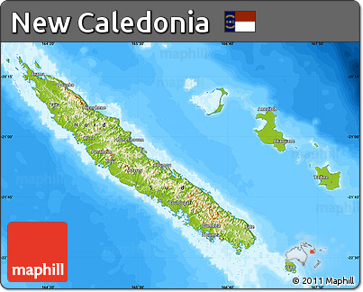 Physical Map of New Caledonia, single color outside, bathymetry sea