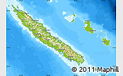 Physical Map of New Caledonia, single color outside, bathymetry sea