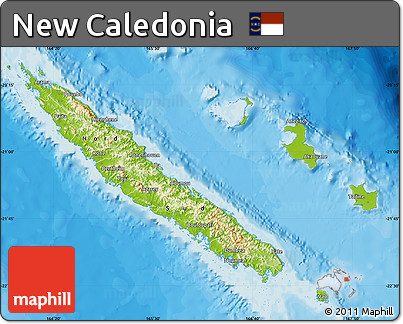 Physical Map of New Caledonia, single color outside, bathymetry sea, shaded relief sea