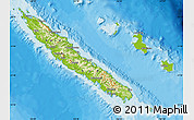 Physical Map of New Caledonia, single color outside, bathymetry sea, shaded relief sea