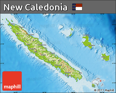 Physical Map of New Caledonia, single color outside