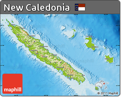 Physical Map of New Caledonia, single color outside