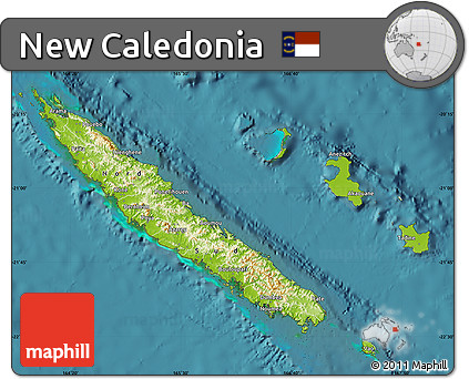Physical Map of New Caledonia, single color outside, satellite sea