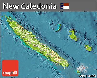 Physical Map of New Caledonia, single color outside, satellite sea