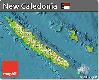 Physical Map of New Caledonia, single color outside, satellite sea