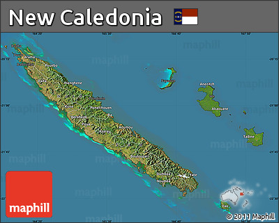 Satellite Map of New Caledonia, darken, desaturated, land only