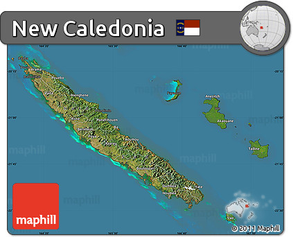 Satellite Map of New Caledonia, darken, desaturated, land only