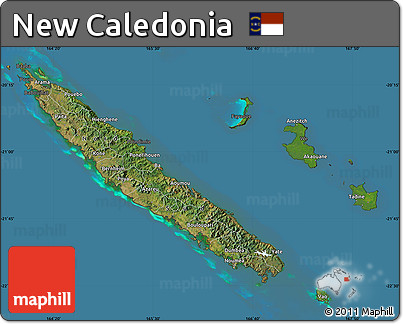 Satellite Map of New Caledonia, darken, desaturated, land only