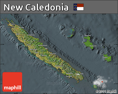 Satellite Map of New Caledonia, darken, semi-desaturated