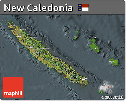 Satellite Map of New Caledonia, darken, semi-desaturated
