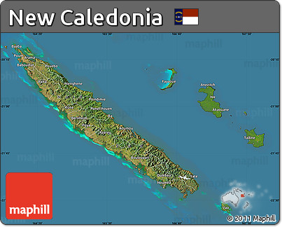 Satellite Map of New Caledonia, semi-desaturated, land only