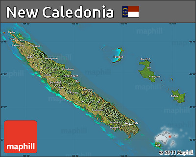 Satellite Map of New Caledonia, semi-desaturated, land only