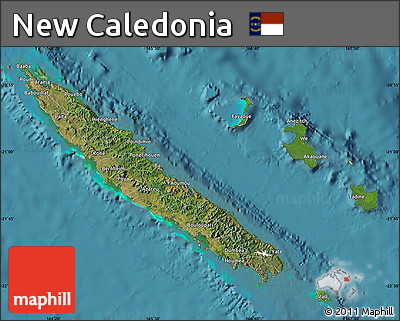 Satellite Map of New Caledonia, shaded relief outside, satellite sea