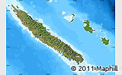 Satellite Map of New Caledonia, single color outside, bathymetry sea