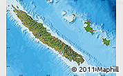 Satellite Map of New Caledonia, single color outside, bathymetry sea, shaded relief sea