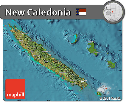 Satellite Map of New Caledonia, single color outside