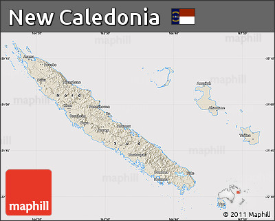 Shaded Relief Map of New Caledonia, cropped outside
