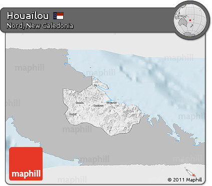 Gray 3D Map of Houaïlou, single color outside