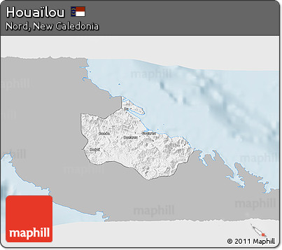 Gray 3D Map of Houaïlou, single color outside