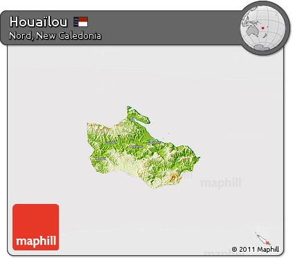 Physical 3D Map of Houaïlou, cropped outside