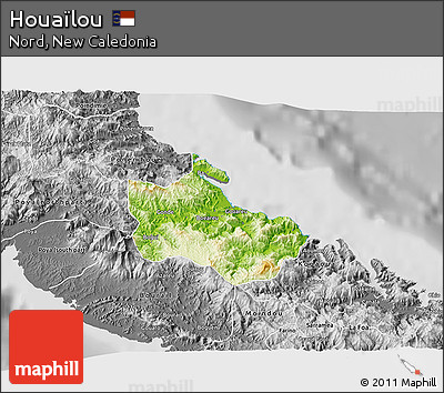 Physical 3D Map of Houaïlou, desaturated