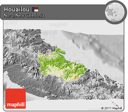 Physical 3D Map of Houaïlou, desaturated