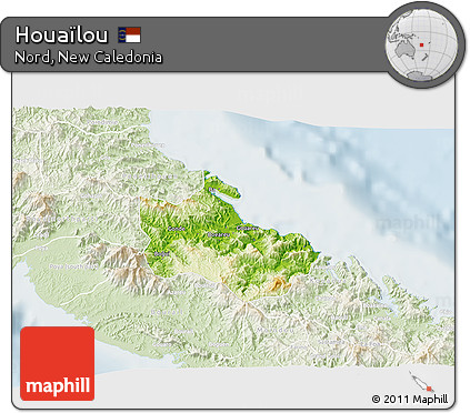 Physical 3D Map of Houaïlou, lighten
