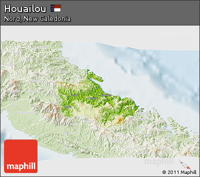 Physical 3D Map of Houaïlou, lighten