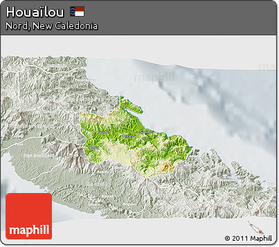 Physical 3D Map of Houaïlou, lighten, semi-desaturated