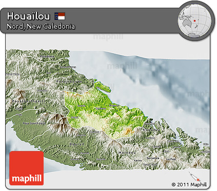 Physical 3D Map of Houaïlou, semi-desaturated