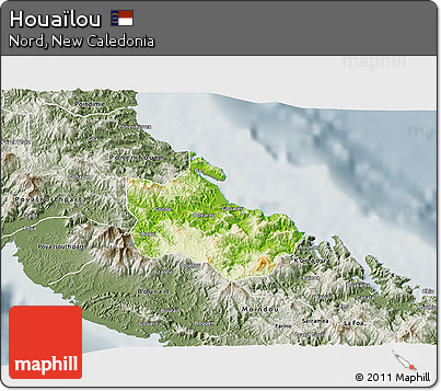 Physical 3D Map of Houaïlou, semi-desaturated
