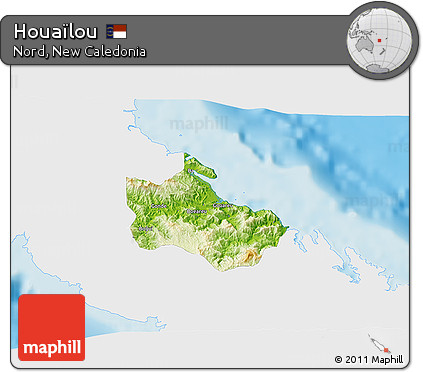 Physical 3D Map of Houaïlou, single color outside