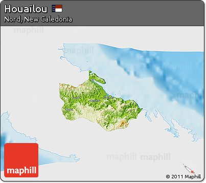 Physical 3D Map of Houaïlou, single color outside