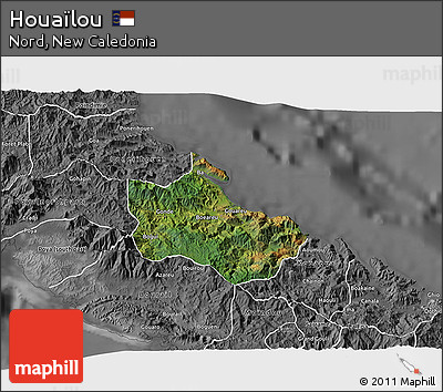 Satellite 3D Map of Houaïlou, desaturated