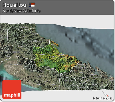 Satellite 3D Map of Houaïlou, semi-desaturated