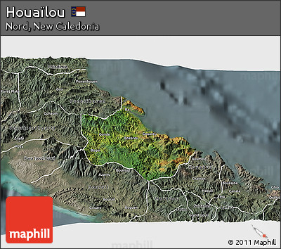 Satellite 3D Map of Houaïlou, semi-desaturated