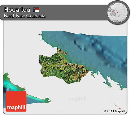 Satellite 3D Map of Houaïlou, single color outside
