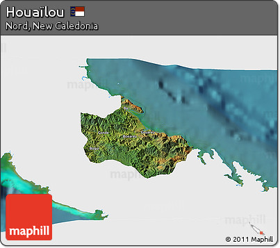Satellite 3D Map of Houaïlou, single color outside