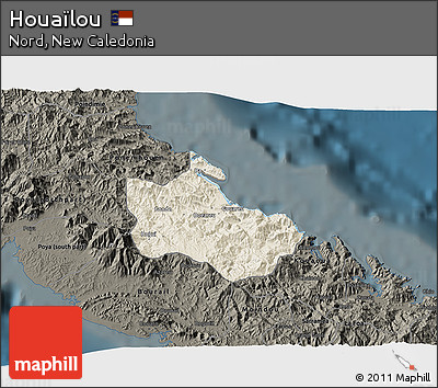 Shaded Relief 3D Map of Houaïlou, darken