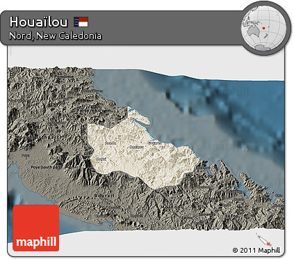 Shaded Relief 3D Map of Houaïlou, darken