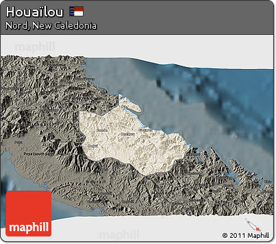 Shaded Relief 3D Map of Houaïlou, darken
