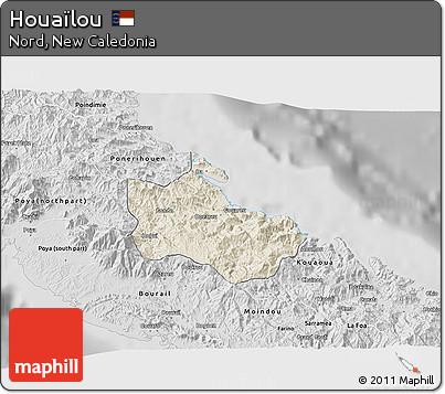 Shaded Relief 3D Map of Houaïlou, desaturated