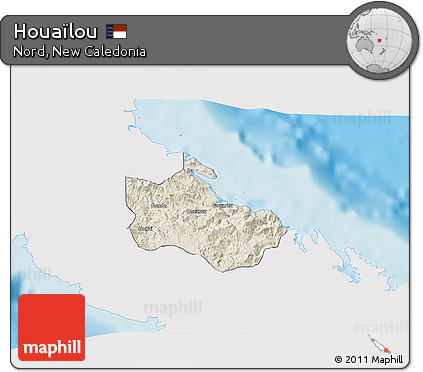 Shaded Relief 3D Map of Houaïlou, single color outside