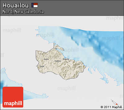 Shaded Relief 3D Map of Houaïlou, single color outside
