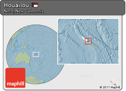Savanna Style Location Map of Houaïlou, highlighted parent region, hill shading