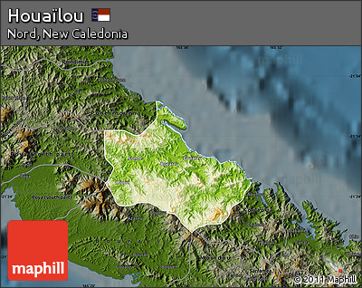 Physical Map of Houaïlou, darken