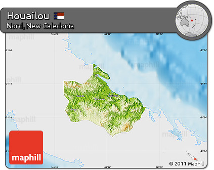 Physical Map of Houaïlou, single color outside